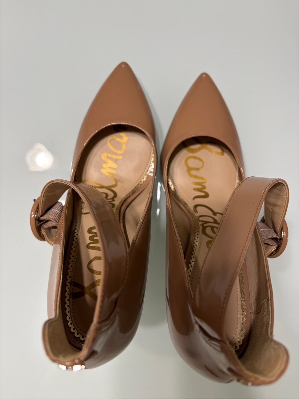Sam Edelman Nude Patent Mary Jane Pointed Pump with Round Buckle - Picture 6 of 9